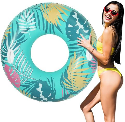 MoKo Schwimmringe mit Griffen für Erwachsene, Aufblasbar Schwimmreifen Wasserspielring, Groß 107 cm Schwimmring Luftmatratze Pool Spielzeug Wasserspielzeug für Strand Schwimmbad Draußen, Buntes