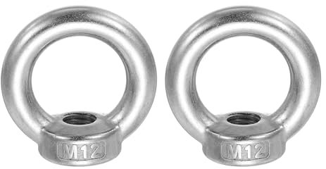 sourcing map M12 Lifting Eye Nut, 304 Stainless Steel Ring Shape Female Thread Nuts Fastener for Engineering Port Marine Fixing Silver, Pack of 2