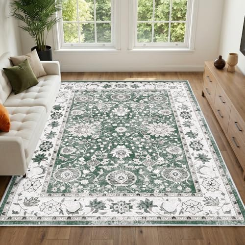 IKALIFE Large Green Washable Rug, 200 x 300 cm Non Slip Low Pile Area Rug | Soft texture, Non-shedding, Easy care, Suitable for large living spaces, dining areas, family rooms