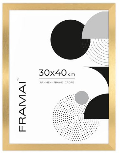 FRAMAI® Bilderrahmen 30x40 cm Gold MDF Umweltfreundlichem Rahmen mit Bruchsicheren Plexi, Aufhänger und Aufsteller
