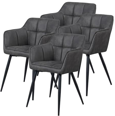 [en.casa] Esszimmerstuhl 4er Set Birmingham Armlehnstühle Bürostühle Polsterstuhl mit Rückenlehne Dunkelgrau mit Metallbeine 81 x 57 x 53 cm