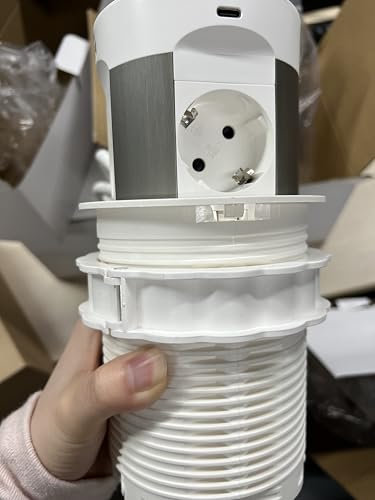 Sewingvr Regleta de mesa retráctil 9 en 1 con USB C PD75W, regleta de 4 enchufes con carga inalámbrica de 15 W, enchufe empotrado para encimera, oficina, cocina, cable de 1,8 m, D 100 mm, color blanco