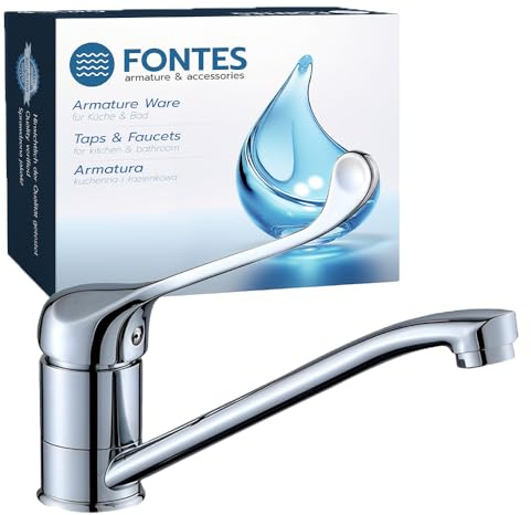 FONTES Hygienische Wasserhahn Küche und Bad mit 360 ° Drehbare Auslauf - Mischbatterie Waschbecken mit Ellenbogenhebel - Waschbeckenarmatur aus Messing mit Chrom Finish - Medizinische Armatur