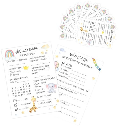 leersao 10 Babyshower Ratespiel Karten zum Ausfüllen – Tippkarten Jungen und Mädchen – Tolles Spiel für die Babyparty und Gender Reveal Feier