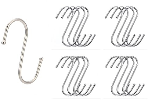 RQzaufania 20er-Pack S-Haken, 12 cm Großer S-Förmiger Haken, Robuster S-Haken aus Edelstahl zum Aufhängen in Küche, Bad, Schlafzimmer, Wohnzimmer und Büro (Silber)