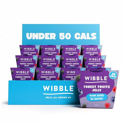 Wibble Jelly Pots, Forest Fruits, 12 Pack, Plant Based, 25 Cals, Low Calorie, Low Sugar, Vegan, Vegetarian, Jello
