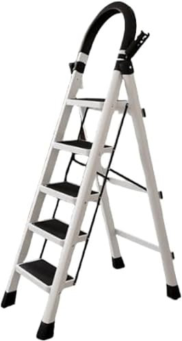 OHMG Escabeau en Acier 5 Marches Tabouret Marche Pied Pliant Echelle avec Pieds Anti Dérapant Max 150kg,Échelle Pliable avec Marches et Pieds Antidérapants,Charge 150 kg