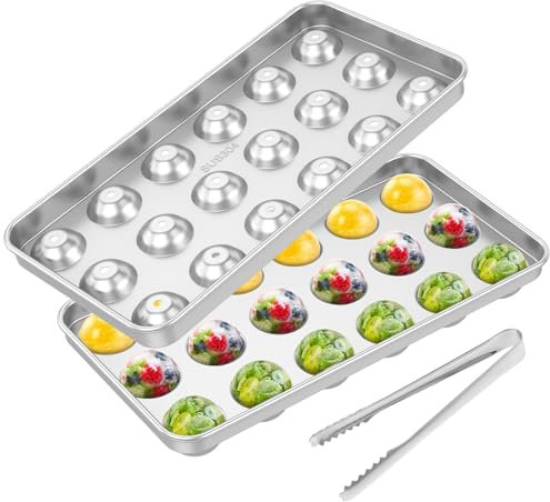 Eiswürfelform Rund Metall mit Abdeckung Eiszange, Eiswürfelbehälter Rund Edelstahl Kein Geruch Unterbringen 18 2,5cm Runde Eiswürfel für Getränke Whisky Wein Cocktails