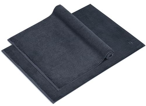 herzbach home Premium Badvorleger PURA | 50 x 70 cm 2er Set | 100% Baumwolle | Badteppich Doppelpack | Farbe: Anthrazit