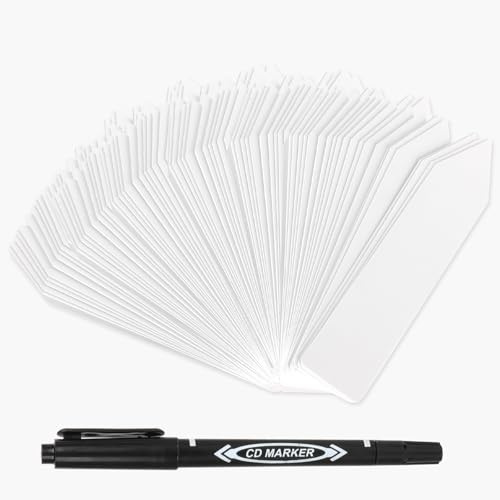 CAKKVDE 200Pcs 10x2cm White Plastic Plant Labels for Outdoor Plants | Waterproof Garden Tags for Seedlings, Herbs, Potted Vegetables & Flowers