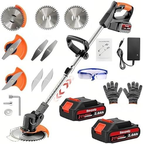 Cordless Strimmer 4 in 1, 21V Telescopic Lightweight Grass Trimmer with 2 x 2.0 Ah Battery and Detachable Wheels for Garden Lawn Trimming