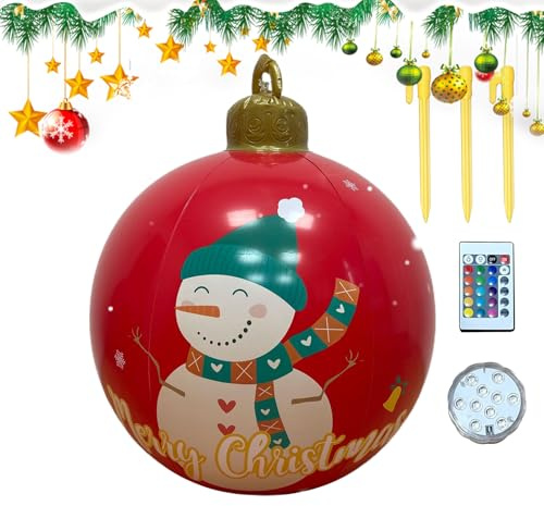 MFYOUPK Aufblasbare Weihnachtsdekoration, 61 cm, Kugel für den Außenbereich, Weihnachtsschmuck mit Licht, riesiges Ornament für Urlaub, Hof, Pool, Garten, Rasen,