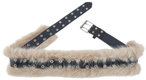 CALFOVERA 110cm Vintage Pelz PU Lederbund Verstellbarer Kunstpelz Leder Hüftgürtel Pelziger Punk Grunge Gürtel Breiter Cinch Gürtel Für Damen Kleider Hosen Halloween Kostüm (Khaki)