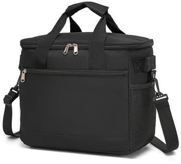 Kono Bolsa Termica Porta Alimentos 20L, Grande Nevera Portatil, Plegable Bolso Lancheira Termica Isotermica para Hombre, Mujer, Playa, Camping, Trabajo, Picnic (Negro, 20L)