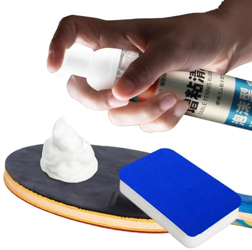 Table Tennis Rubber Cleaner - 100ml Foam Bat Cleaning Spray, Stickiness Restorer for Table Tennis Bat, 2-Sided Sponge Applicator | Professional Rubber Protection for Tournament Players