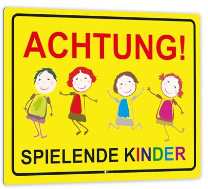 XL Warnschild I Achtung Spielende-Kinder I Aluverbund-Schild I 40 x 30 cm groß I 3 mm Stark I mit UV Schutz-Laminat I Wetterfestes Hinweisschild I hin406