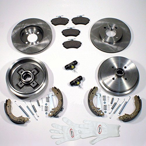 Autoparts-Online Set 60003127 Bremsscheiben + Beläge vorne + Bremstrommeln + Brremsbacken + Radbremszylinder + Zubehör hinten