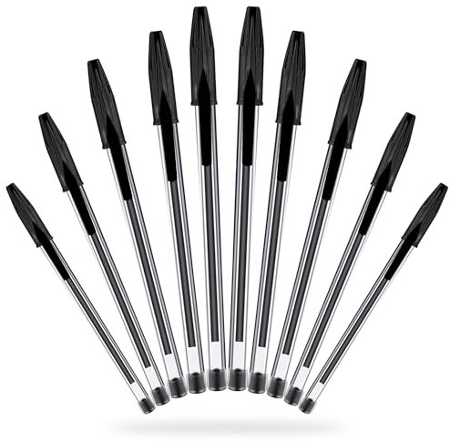 G4GADGET Premium Pack of 10 Black Biro Ballpoint Pens - Medium Tip for Fluent, Smooth Writing - Professional Quality Pens for Home, Office, and School Use - Long-Lasting Ink and Ergonomic Design