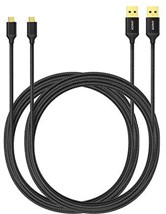 Anker [2-Pack Micro USB Cable 6ft/ 1.8m Nylon Braided Tangle-Free Micro Cable with Gold-Plated Connectors for Android, Samsung, HTC, Nokia, Sony and More (Black)