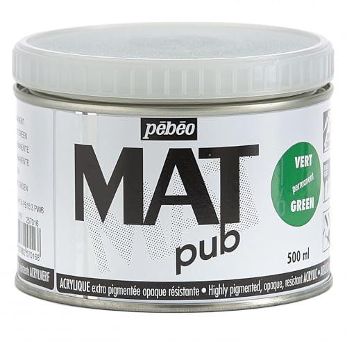 Pébéo - Mat Pub – Peinture Acrylique Extra Fine et Extra Mate - Vert permanent -500ml