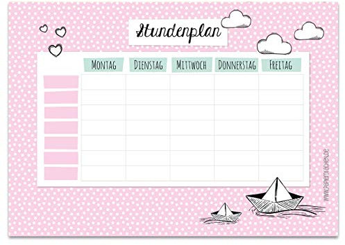 Papierdrachen Stundenplan DIN A4 Block - Motiv Pastell - beschreibbar und ideal als Geschenk für Schule oder Uni - Terminkalender und Wochenplan für Jugendliche und Erwachsene
