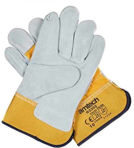 Amtech N2305 Heavy Duty Leather Work XL (Size: 10), Certified Quality Thorn Proof Gardening Gloves, White and Yellow