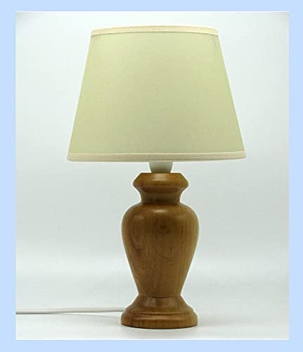 Paolo Rossi Lampada lumetto abat Jour da Comodino in Legno tornito Colore Chiaro - Produzione Propria - Made in Italy (Paralume Pergamena)