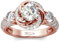 Jeulia Damen Blume Halo Ringe Sterling Silber Rundschliff Diamant Ringe Schmuck für Braut Hochzeit Band Verlobungsring (58 (18.5)) (Rosé Vergoldet, 61 (19.4))