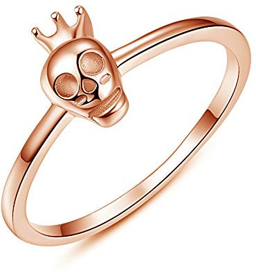 BONLAVIE Mode Silber Totenkopf Ring Rose Gold plattiert Band Damen niedlich Party Ring Größe 54 (17.2)