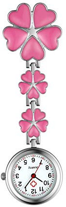 Avaner Damen Schwesteruhr Pflegeruhr mit Clip FOB-Uhr Blütenblatt-Herzform für Krankenschwester Arzt Doktor (rot)