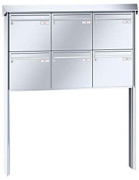 RENZ/Prisma / 6er Freistehende Briefkastenanlage Standbriefkasten / V4A-Edelstahl/Volumen 17 L/zum Einbetonieren/Dein-Briefkasten.de