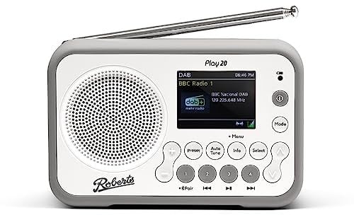 Roberts PLAY20 FM/DAB/DAB+ Digital Portable Radio, Rubber-Protected, Full Colour Screen, White