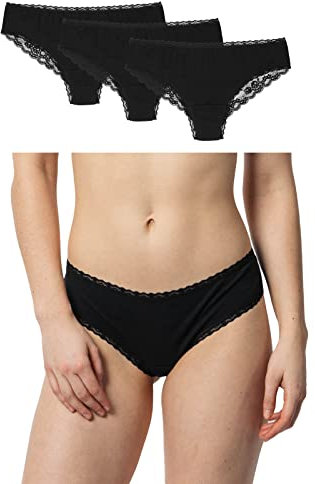 Snocks Brazilian Slip mit Spitze Damen aus Bio-Baumwolle (3er Pack) - Damenunterwäsche mit perfekter Passform und angenehmem Tragegefühl - Klassisches Unterwäsche Frauen Gr.M, Farbe Schwarz