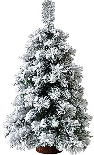 NZXVSE - Albero di Natale floccato con neve artificiale, 60 cm, albero di Natale innevato con supporto in legno, albero di Natale completo per decorazioni festive