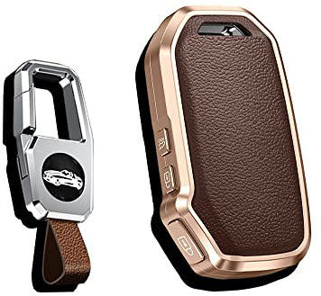 HIBEYO Smart Schlüsselhülle-Leder-Hülle passt für KIA Schutzhülle Autoschlüssel Hülle passt für KIA Sportage GT Stinger Sorento Soul Rio Optima NIRO Forte Ceed Schlüsselanhänger Fernbedienung-Braun