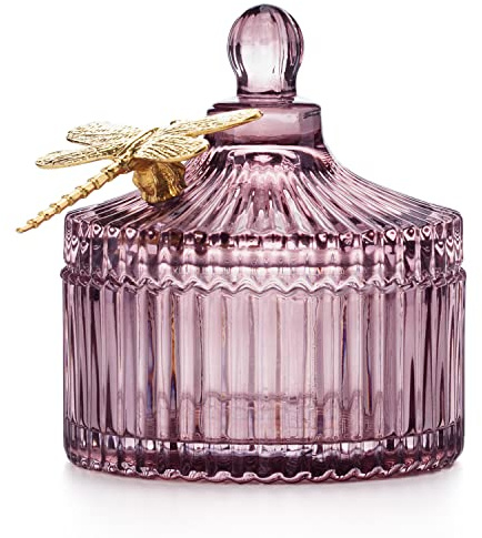 Aufbewahrungsbox mit Deckel AmeliaHome Organizer aus Glas Kosmetikbox Libelle 10,5x11,9 cm Dragonfly Altrosa