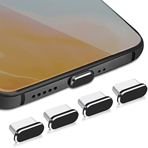 Sibba 4 Pieces Anti Dust Plugs, USB Type C Anti Dust Plugs, Type C Dust Cap Cover Port Plug for Most Smartphones and Micro USB Android Models (Black)