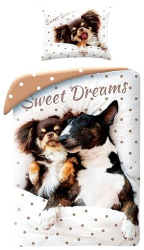 Halantex Hunde Bettwäsche, 100% Baumwolle, 140x200cm + 70x90cm, Bettwäsche mit Tieren