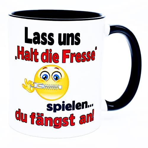 Lass uns Halt die Fresse spielen Tasse Becher mit Spruch Lustig Handwerker Büro Arbeit Frech Böse Sarkasmus Sarkastisch Ironisch Gernervt Montagstasse nervige Arbeitskollegen Arbeitstasse 330 ml