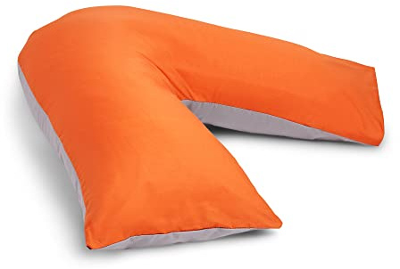 CnA Stores Orthopaedic V-Shaped Pillow Extra Cushioning Support For Head, Neck & Back (ORANGE RUST/GREY, V-pillow With Cover)