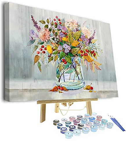 TISHIRON Paint by Numbers for Adults Kids Beginner Vase Flowers DIY Acrylic Painting by Numbers Kits with Brushes Acrylic Pigment Home Decoration with Framed 16 x 20 inch