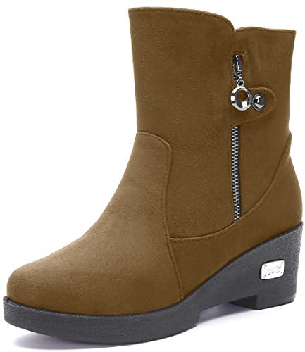 Gaatpot Scarpe Donna Invernali Stivali da Neve Stivaletti con Imbottitura Calde Stivaletto con Tacco Boots Moda Comodi Marrone EU35=CN35