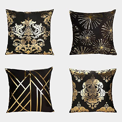 AKIS Home Kissenbezug 45x45cm 4er-Set in Schwarz Gold Farbe mit Barock Muster Kissenbezüge für Sofa Büro Wohnzimmer Wohndeko Kissenhülle…