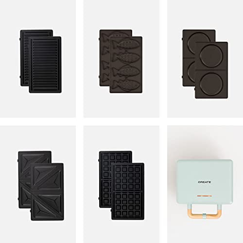 CREATE/PACK STONE 3 IN 1 STUDIO + PIATTI/Tostapane grill e waffle a piastre intercambiabili blu/senza BPA, 2 panini