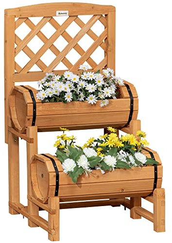 Outsunny Fioriera da Esterno Verticale a Mezza Botte, Fioriera Rialzato con Grigliato in Legno d'Abete, 45x45x80 cm