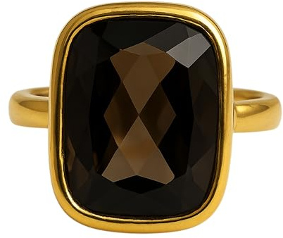 Rauchquarz Vergoldet Sterling Silber Ring - Natürlicher Edelstein - Geburtstagsgeschenk - Handgefertigte Geschenkideen für Frauen (US Size 8 / Diameter 18.2 / EU 57)