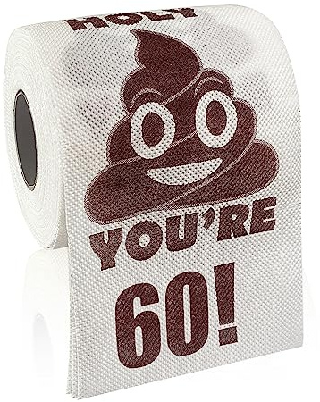 Happy 60th Birthday Gifts, 3-lagig Funny Toilet Paper Roll Holy Poop You're 60 Printed Toilet Paper Gag Gift, Pranks & Surprises Bathroom Decor for Boys Son and Girls, Cheers to 60 Bday Party Supplies