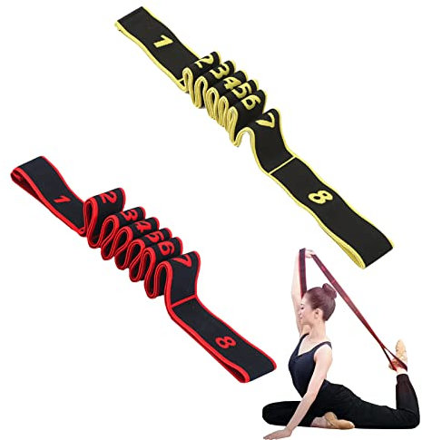 2 Stück Yoga Fitnessband, Fitnessbander, Multi-Schleifen Verstellbares Übungsband, für Fitness, Tanztraining, Gymnastik (Rot+Gelb)