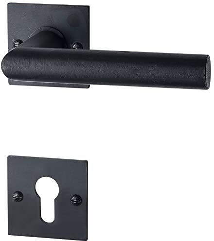 HALCÖ 0102.187.00.0.17 Drückergarnitur Davos-auf eckiger Rosette PZ, TS-50, Schwarzstahl,