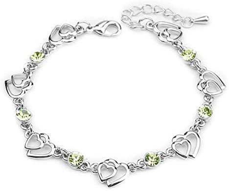 Grüner Diamant Elemente Kristall Armband Damen Silber 925 Armbänder Herz Liebe, Geschenk zum Muttertag/Jahrestag/Valentin's Day, Geschenk für Damen